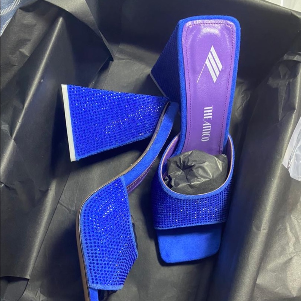 The Attico Superattico Blue Sandals With Rhinestone